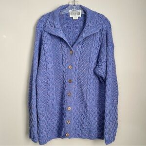 VYG Handmade Cable Knit Wool Fisherman Sweater Cardigan Button Up XL Purple